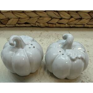 Pier One Fall Thanksgiving White Pumpkin Salt and Pepper Shakers New